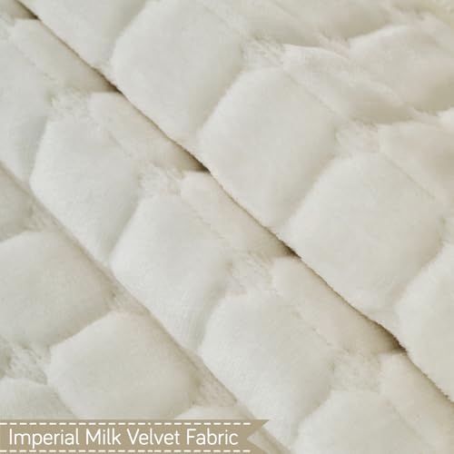 Image of HOKIPO 'BelleLace Series' Imperial Milk Velvet Anti-Slip Sofa Backrest Covers with Lace | 1 Pc - Pearl White (AR-6311-WHT*1S)