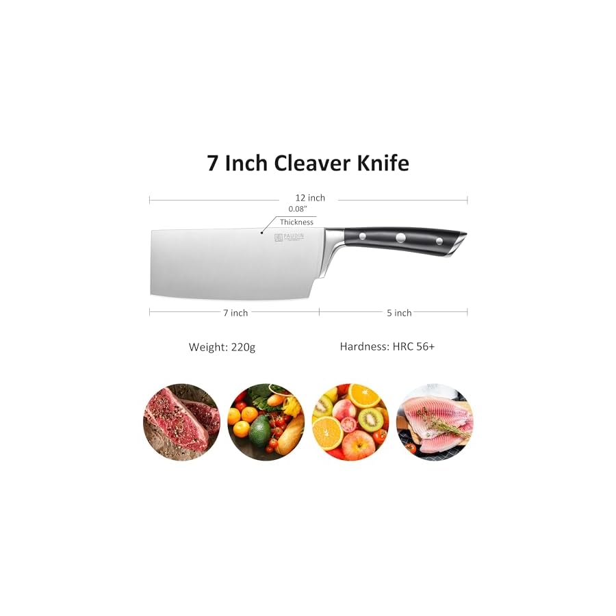 PAUDIN-Cleaver-Knife-Switzer-Chinese-Chef-Knife-7-Inch-High-Carbon-Stainless-Steel-Butcher-Knife-with-ABS-Handle-Kitchen-Knife-for-Meat-Cutting-Vegetable-Slicing PAUDIN Cleaver Knife, Switzer Chinese Chef Knife 7 Inch, High Carbon Stainless Steel Butcher Knife with ABS Handle, Kitchen Knife for Meat Cutting Vegetable Slicing