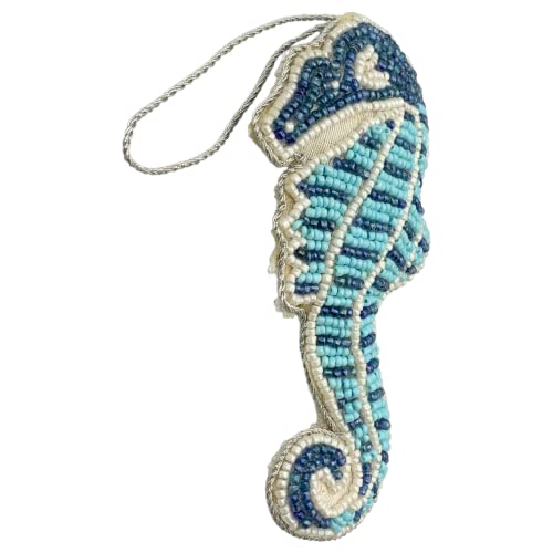 Zari - Adorno navideño de caballito de mar con cuentas, bordado Zardozi, bolsa de regalo, fabricado en la India