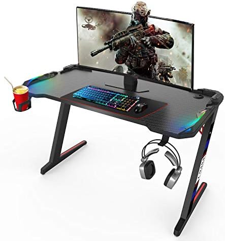 Gaming Desk,Gaming Table,Gaming Desk with led Lights,RGB Desk, Black Gaming Desks,pc Computer Desk with RGB LED Lights,Cup Holder, Headphone Hook,Storage