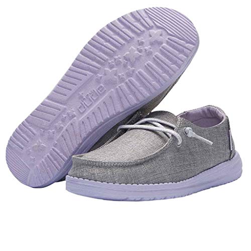 Image of HEYDUDE Girl's Wendy Youth Sparklng Grey Lilac Size 3 | Girl's Shoes | Girl's Lace Up Loafers | Comfortable & Light-Weight