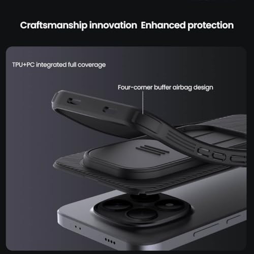 Image of CamShield Pro Back Cover Case for Xiaomi Redmi Note 15 Pro 5G, Slide Camera Lens Protection, Shockproof Hard PC + TPU Slim Anti-Fingerprint Scratch Resistant Mobile Phone Cover (Black)