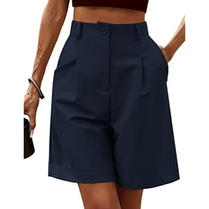 Zeagoo Bermuda Shorts Damen Lässig Elastische Hohe Taille Weite Bein Kurzhose Business Cargo Hosen Sommer Shorts mit Taschen