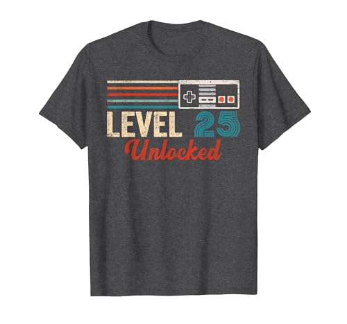 Unlocked Level 25 Birthday Boy Video Game Controller T-Shirt, Men, Dark Heather Grey, 6X-Large