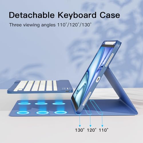 Image of RAYMCRAFT for iPad Air 11-inch Case with Keyboard M4 /M3 /M2 (2026 /2025 /2024), Mouse and Detachable Wireless Keyboard Combo for iPad Air 5th /4th 10.9-inch, 7-Color Backlit with Pencil Holder, Steel Blue