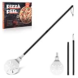 Herogo Pala giratoria para pizza, espátula perforada de acero inoxidable de 7 pulgadas, herramienta de accesorios de metal con mango desmontable, superficie lisa y apta para horno