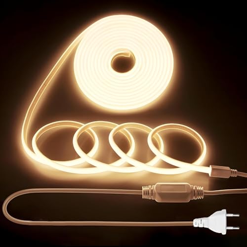 Shengruili 2M COB LED Streifen,Hohe Dichte LED Strip Lights mit Netzteil,220V LEd Streifen Warmweiß 3000K,Wasserdicht Diffusion Flex streifen für Heim Dekoration, Küche, Spiegel