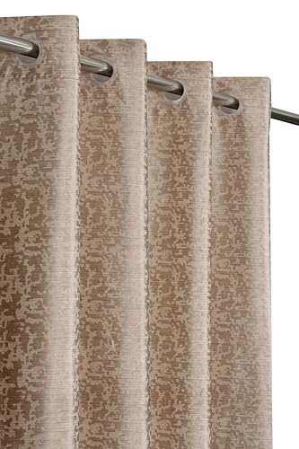 Image of Crosshatch Pastel Brown Polyester Window Curtains 5 Feet | Darkening Drapes with Eyelets | Set of 2 Panels for Living Room, Bedroom & Office