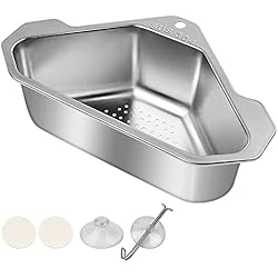 Fregadero Triangular CHSEROK Cesta Coladora Fregadero, Acero Inoxidable Organizador Fregadero Cocina, Fregadero Drenaje Triangular con dos Ventosas para Filtración y Organización del Fregadero de Cocina