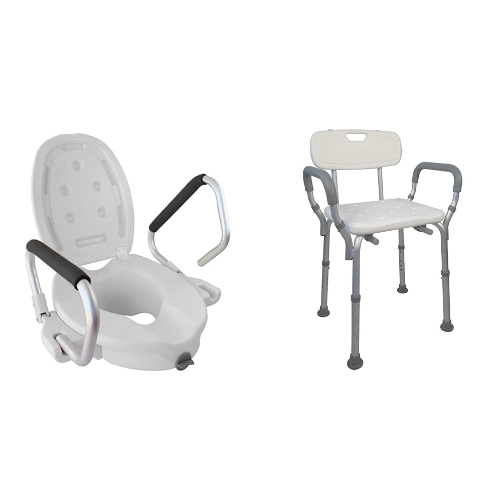 Mobiclinic®, Elevador WC para Adultos, con Reposabrazos abatibles y Acolchados & Silla de Ducha con Respaldo, De baño, para Adultos, Puerto, Marca española