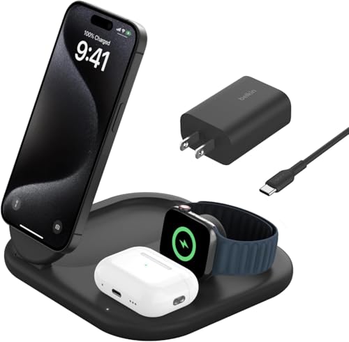 �yAmazon.co.jp����z Belkin 3-in-1 �܂肽���ݎ��[�d�p�b�h Qi2�����F��/MagSafe�Ή� iPhone17,16�`12/�X�}�z(15W����)���C�����X�C���z��(5W) Applewatch�Ή� 9�`7/Ultra/Ultra