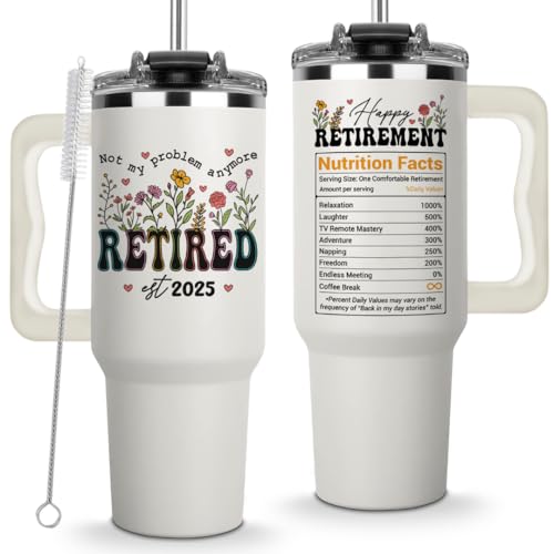 Retired 2025 Not My Problem Anymore Tumbler 40oz, Happy Retirement Gifts for Women 2025, Retirement Cups, Funny Retirement Gifts For Women, Retiring Coffee Mug Ideas for Coworker, Colleague, Boss