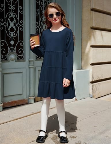 Arshiner Girl Long Sleeve Dress Tiered Ruffle Swing Tunic Shirt Dress2