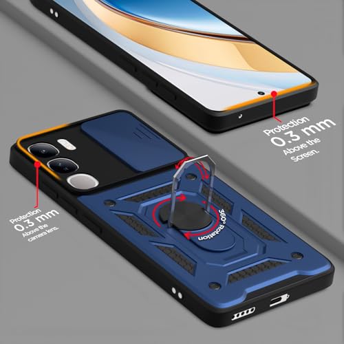 Image of Pikkme Back Cover for Vivo Y300 5G / Vivo V40 Lite 5G | D10 Tough Armor | 360 Protection Case | Sliding Camera Shield Cover & Ring Holder Stand Bumper Case (Blue)