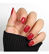 Celepaty Press on Nails Red 24 Pcs Pure Solid Colors Fake Nails Short Square False Nails Glossy G...