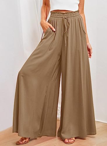 Image of Dokotoo Pants for Women Casual Elastic Waist Wide Leg Pants with Pockets