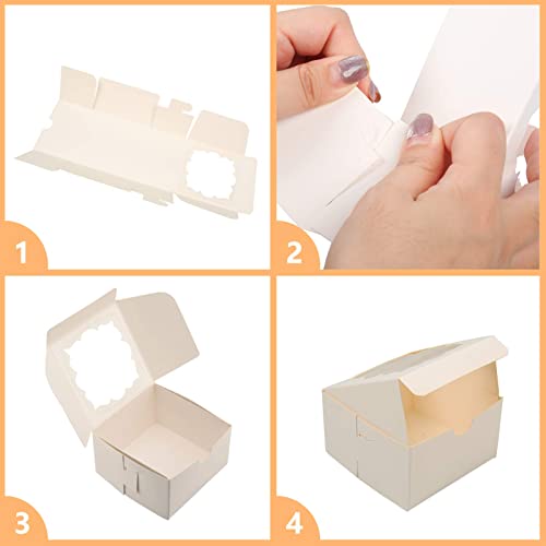 Sharlity Dessert Boxes Small Cookie Boxes for Treat Boxes for Coookie 4x4x2.5in Bakery Boxes with Window(50Pack,White)