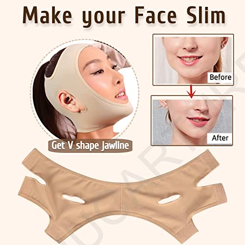 Image of Face Slimming Belt, Double chin fat reducer cheek slimmer and change face shaper wrinkle remover elastic strap, V Shape facial belt for women and men (XL,Beige),1 count