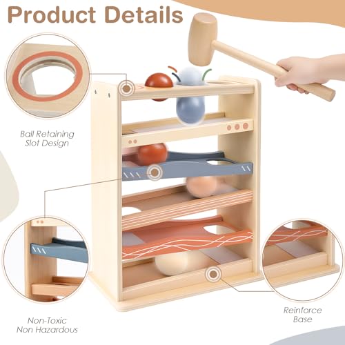 Vanplay Ball Drop Toys for One Year Old Boy Girls Birthday Gifts, Montessori Toys for 1 2 Year Old, Wooden Hammer Rolling Ball Toys for Toddlers 1-3, Cause and Effect Toys for Baby 12M+ First Gifts by Vanplay - Image 5