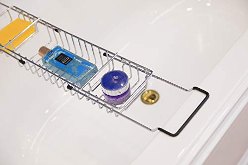 Basicwise Expandable Metal Bathtub Caddy with, Rubber Handles, Chrome (QI003491) - Thumbnail 5