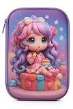 Estojo Infantil 3D em EVA Unissex com 3 Compartimentos – Estojo Escolar Grande para Lápis, Canetas e Acessórios | Porta-Canetas Fofo Resistente, Volta às Aulas (Menina Aniversário)