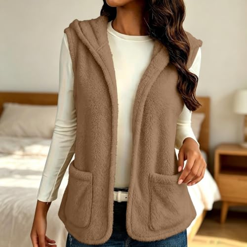 Womens Hooded Fleece Vest Fuzzy Sleeveless Open Front Jacket with Pockets - image 2