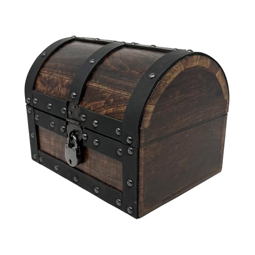 Nautical Cove Handmade Wooden Treasure Chest Storage Box – Deluxe Design with Real Leather Accents, Working Iron Lock & Skeleton Keys, Decorative Keepsake Chest (Small - 8 × 6 × 6")