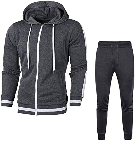 2026 Joggingpak voor heren, 2-delig trainingspak, lange mouwen, met zakken, joggingpak, baggy sportpak, streatwear, sport, hoodie en joggingbroek, vrijetijdspak, huispak, wit, 3XL