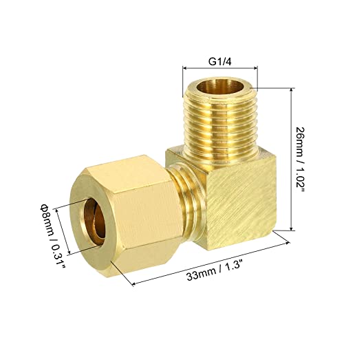 PATIKIL G1/4 Male x 8mm Tube OD Brass Compression Tube Fitting, 90 Degree Elbow Pipe Tube Fitting for Plumbing Hose Connector - Image 2