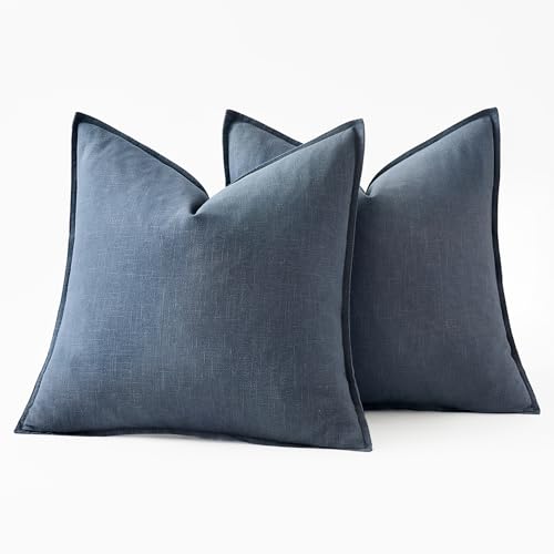 Image of MIULEE Decorative Linen Euro Sham Pillow Covers 24x24 Inch Blue Ashes Boho Farmhouse Neutral Couch Throw Pillows for Bed Pack of 2 Accent Modern Pillowcase Sofa Livingroom Home Decor