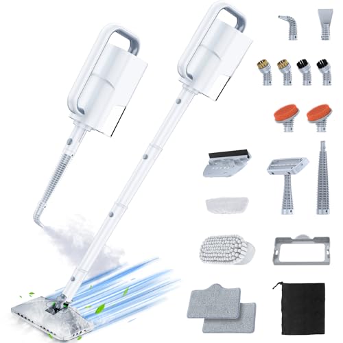ScrubWiz Steam Mop Cleaner with Detachable Handheld Steamer, 12-in-1 Multi-purpose Accessories, Washable Microfiber Pads, 350ml and 2 Adjustable Levels for Cleaning Floor, Carpet, Tiles, and Grout