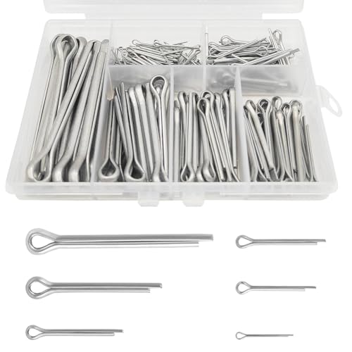Pack of 230 split pins, assortment, safety cotter pins, assortment with assortment box in 6 different sizes, M1, M2, M2.5, M3, M4, M5, stainless steel for cars, caravans, garden tools
