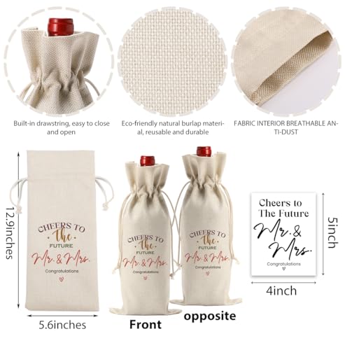 Image of Wedding Shower Bride Shower Engagement Gifts for Couples Bridal | Wedding Party Favors Mr And Mrs Wine Bottle Bags with Wines Label Cheers To The Future Wines Bags Labeling Supplies