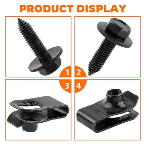 GoaMotors 50 Pcs Body Fasteners - 25 Bolts & 25 U-Nut Clips for Fender, Engine Cover & Splash Shield