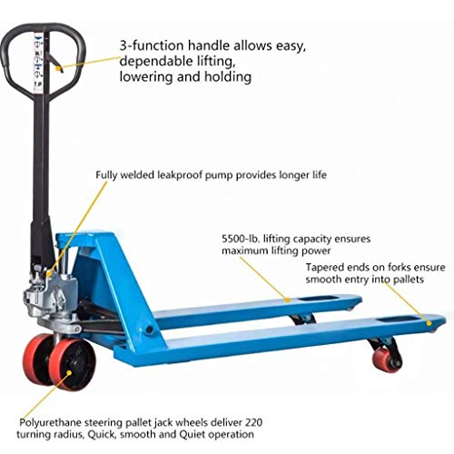 Ez Supply Pallet Jack 5500Lbs Lift Capacity | Pallet Forks Size 48X27 Inches | Polyurethane Pallet Jack & Lift Truck Wheels With Hydraulic Pump Included, Blue #TOP2