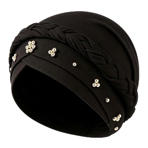 African Women Beaded Braid Turban Head Wrap Black