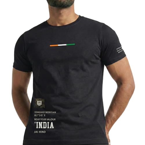 Image of Deployed India Sovereign Signature Luxesoft Cotton T-Shirt | Army t Shirt for Men | Military | Commando | t Shirts | Round Neck | Half Sleeve | Regular Fit | Black