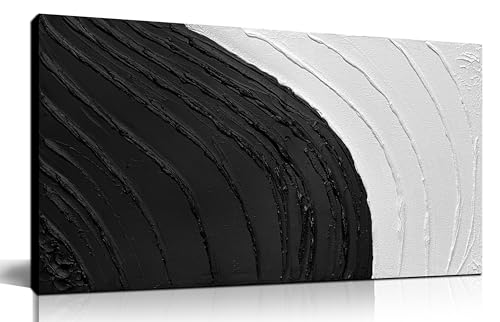 SKYRISE Abstract Textured Black & White Canvas Wall Art -
