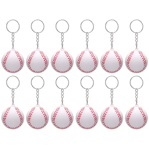 DEARIDAP 12 PCS Mini Foam Squeeze Baseball Small Sports Stress Ball Keychains 1.57 in Ball Keychains Bulk for Game Party Decoration Bag Gift Fillers