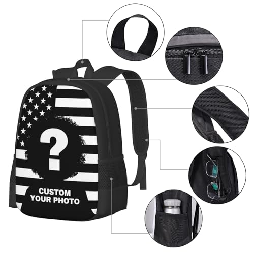 Custom American Flag Backpack for Men Women, Personalized Backpack with Image Photo, Customized Casual Backpack for Travel Daily2