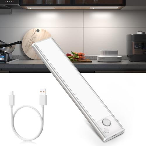 Schrankbeleuchtung Unterbauleuchte Küche Led Bewegungsmelder - 20 CM 34 LEDs White Kitchen Light, 1100mAh LED Wardrobe Lights USB Rechargeable Battery Powered for Stairs Hallway Kofferraum RV