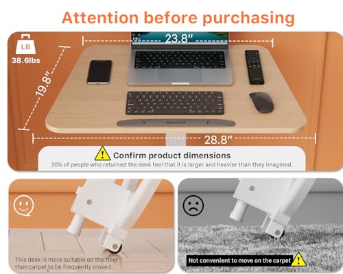 Image of JOY worker Foldable Mobile Standing Desk, 90 Tilt Rolling Laptop Desk, Oak | Tiltable MDF Laptop Desk, Portable Cart with Hidden Wheels & Low Base, Collapsible for Storage, Holds 22lbs, Home Office