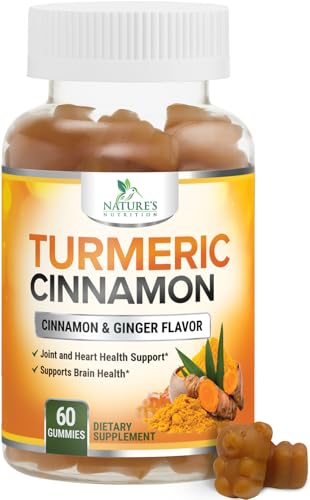 Turmeric Curcumin Supplement Gummies - 95% Curcuminoids with Turmeric Ginger Black Pepper for Best Absorption Natures Vegan Joint Support Non-GMO Gluten Free Tasty Cinnamon Flavor - 60 Gummies