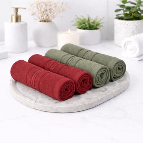 Image of Cotton Face Towel Pack of 4, 100% Cotton Towels, Soft Absorbent Small Gym Towel for Face, 400 GSM Quick Dry Bathroom & Travel Towels Men & Women, 30 x 30 cm, Maroon & Green