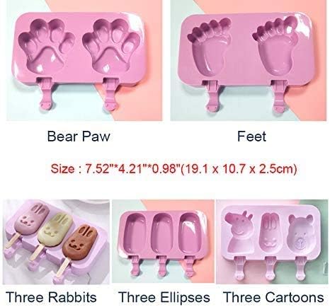 Miniatura 3 de Moldes para paletas, 1 paquete de moldes de silicona para paletas de hielo, 2 cavidades con tapa, molde de helado casero con 50 varillas de madera