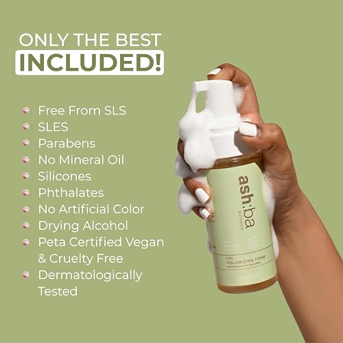 Image of Ashba Botanics Curl Volumizing Foam I Weightless Hair Mousse for Curly & Wavy Hair - Paraben, Silicone Free | Lightweight styler to control frizz without dryness | 150ml