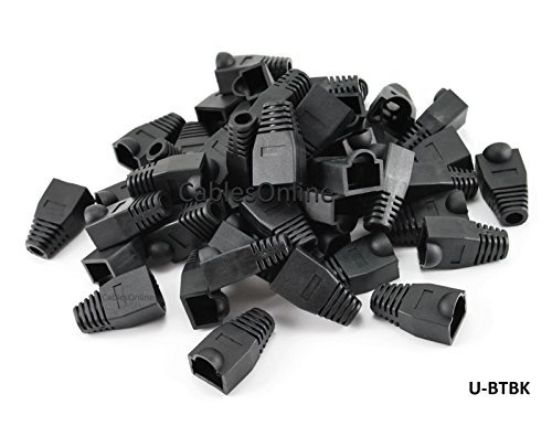CablesOnline, Black RJ45 Cat5e/Cat6 Ethernet Cable Plug Strain Relief Boots, 50-Pack, U-BTBK
