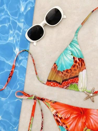 QJQ Women's 2 Piece Bikini Sets Floral Leopard Starfish Metal Triangle Bathing Suit Cheeky String Swimsuit4