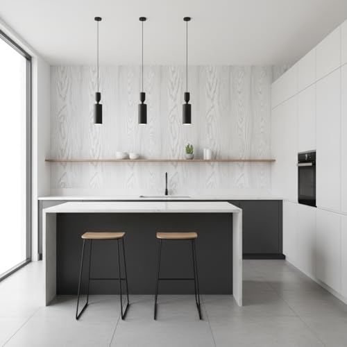 Image of White Wooden Peel and Stick Wallpaper Self-Adhesive Wood Contact Paper and Wallpaper Wood Grain Wallpaper for Walls, Countertops, Drawers, and Desk Cabinets.(45x300 cm)