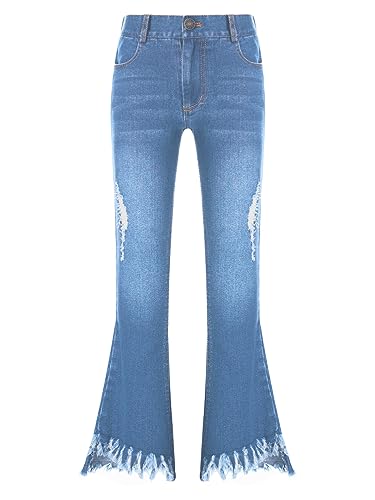 RYTEJFES Damen Bell Bottom Jeans - Hellblau Stretch Denim Hohe Taille